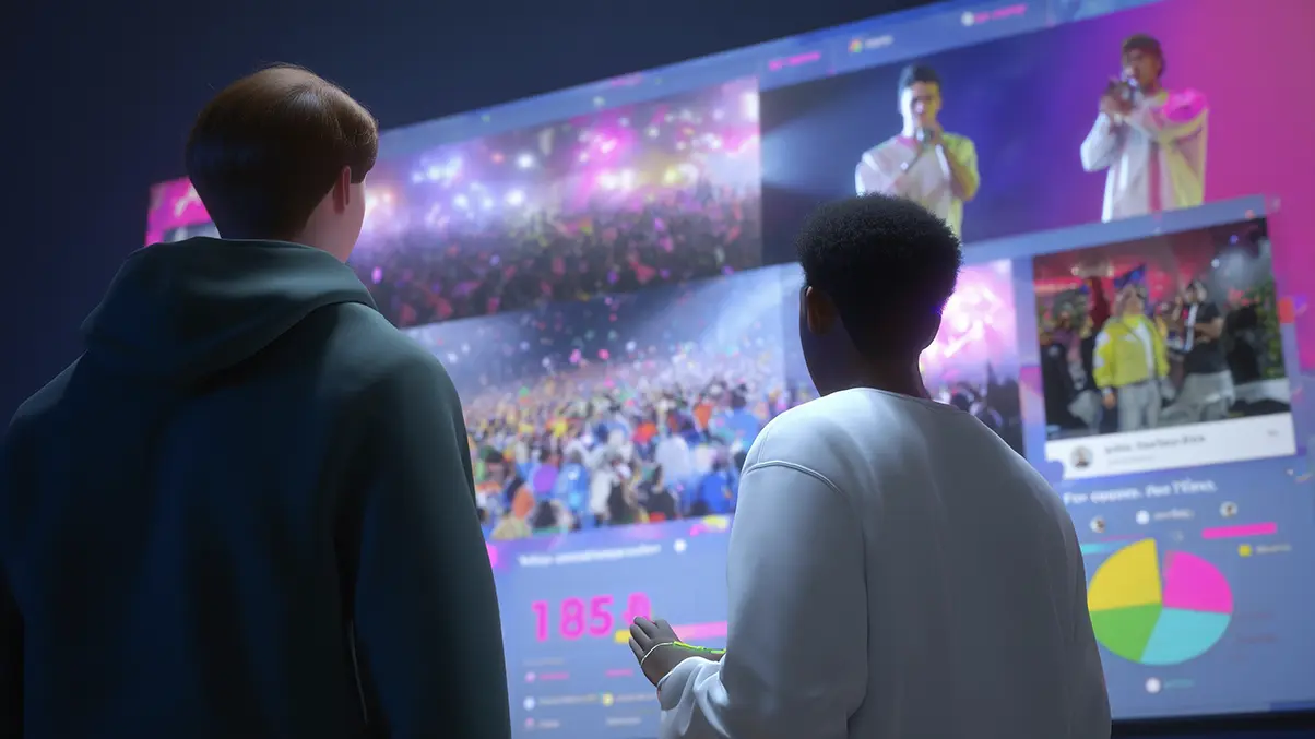 Artist and human manager reviewing AI-recommended tour locations