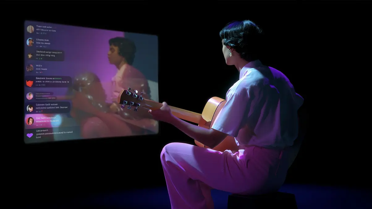 Musician performing to a virtual audience