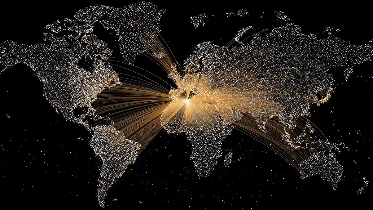 Global map with dots representing viewers from different countries