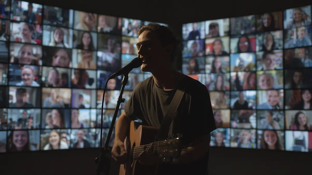 Musician performs for the cameras in the studio